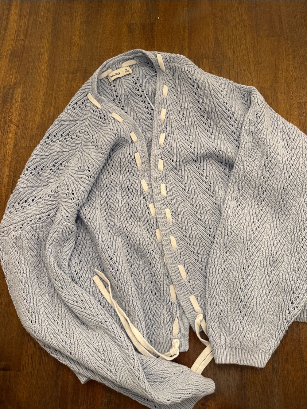 Hollister Light Blue Open-Knit Tie-Front Cardigan